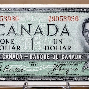 Billete canadiense de 1 dólar de 1954 - Edición con el peinado de la cara del diablo - Firmas de Beattie/Coyne - Billete canadiense de un dólar con el peinado del diablo de 1954 - P#66b