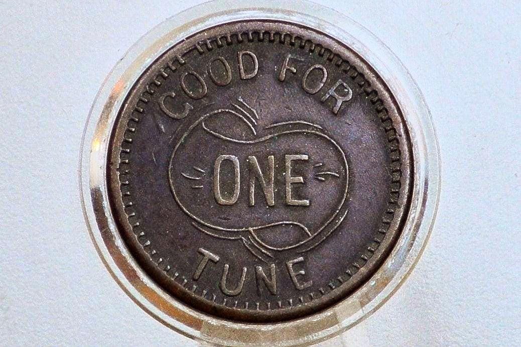 Vintage Jukebox Token - Good for One Tune Token - 5 Cent Brass