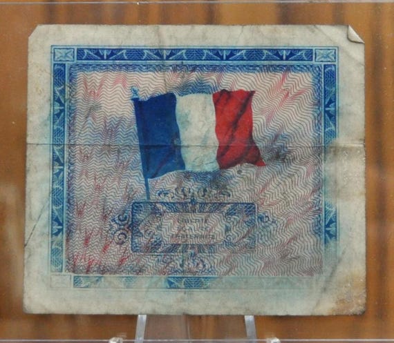 1944 France 2 Franc Paper Note - WWII Era French Bank Note