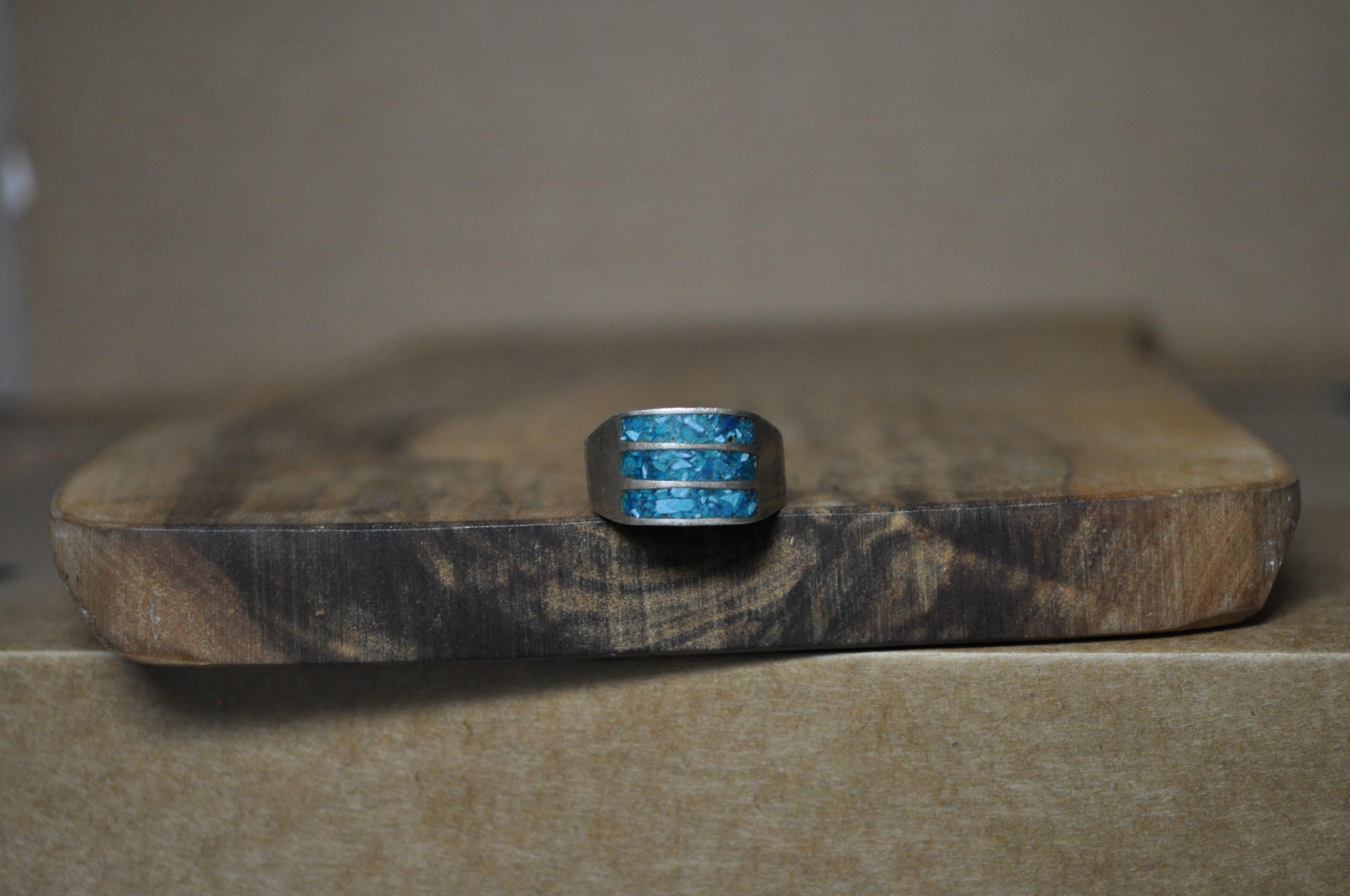 Turquoise Inlay Rings Southwest Native Striped Turquoise Inlay Ring - Size 10 - Stamped and ...