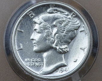 1941 Mercury Dime - Au/Bu (About Uncirculated To Unc.) - Philadelphia Mint - 1941 P Silver Dime - 1941 Winged Liberty Silver Dime 1941 P