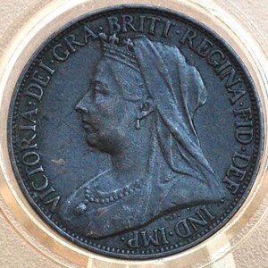 1898 Farthing Great Britain - XF+, Great Coin - UK Farthing 1898 - Queen Victoria Old Head - Bronze