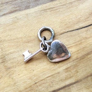 Sterling Silver Small Heart and Key Charm - Tested Sterling Silver - Lovers Charm