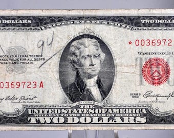 1953 Star Red Robbe 2 Dollar Note - Vf (Very Fine) Grade - Niedrige Seriennummer - 00369723 - 1953 Two Dollar U.s. Stern Note - Fr#1509*