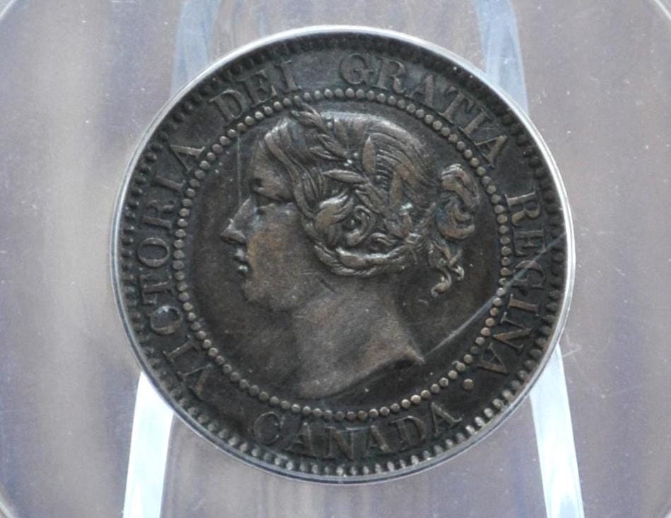 1859 Canadian Cent Re-punched Date #1, ANACS Certified XF45