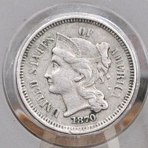 1870 Three Cent Nickel US Coin - Choose by Grade / Condition - Civil War Era - 3 Cent Nickel 1870