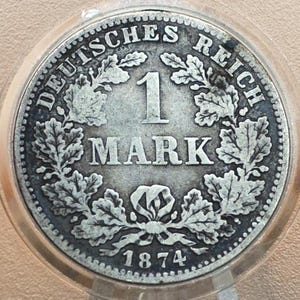 1874 German 1 Mark, F Mint Mark - VF/XF, Great Details - German Empire Silver One Mark 1874, Silver Mark 1874F, Great Coin