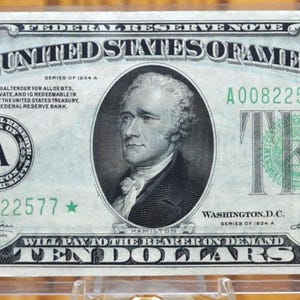 1934-A Federal Reserve 10 Dollar STAR Note - Unc. (Uncirculated) - Boston (A) Issue - 1934A Green Seal Ten Dollar Star Note - Fr#2006-A*