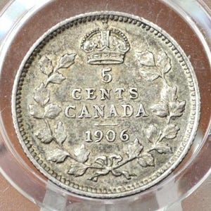 1906 Canadian Silver 5 Cent Coin - Choose by Grade / Condition - King George - Canada 5 Cent Sterling Silver 1906 H Canada - Lower Mintage
