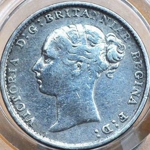 1884 Threepence Great Britain 3 Pence Silver - VF (Very Fine) Condition, Great Detail - Queen Victoria - UK 3 Pence Silver 1884