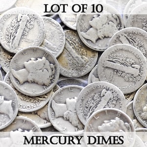 Lot of 10 Mercury Dimes - 1916 - 1945 - Silver Dime - 1910&#39;s, 1920&#39;s, 1930&#39;s or 1940&#39;s - PDS - Mercury Silver Dimes