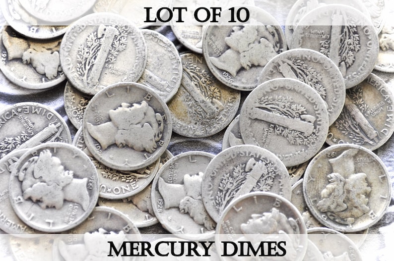 Lot of 10 Mercury Dimes - 1916 - 1945 - Silver Dime - 1910's, 1920's, 1930's or 1940's - PDS - Mercury Silver Dimes