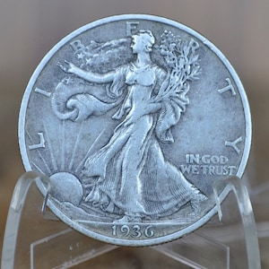 1936-D Walking Liberty Silver Half Dollar - Vg-F (Very Good - Fine) Grade / Condition - Denver Mint - 1936D Half Dollar / 1936 D Half Dollar