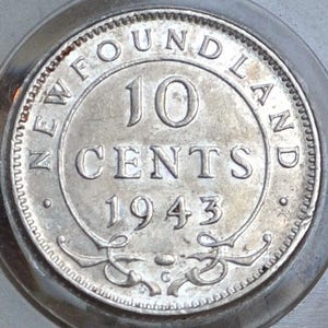 Rare Silver 1943 Newfoundland 10 Cent - BU (Uncirculated) - Rare Coin, Only 104,706 Minted - Ten Cents Newfoundland 1943