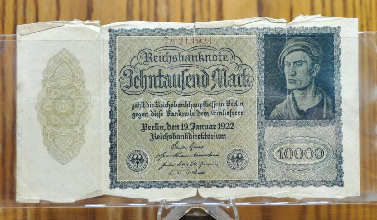 1922 10,000 Mark German Paper Note- Reichsbanknote- First Issue ...