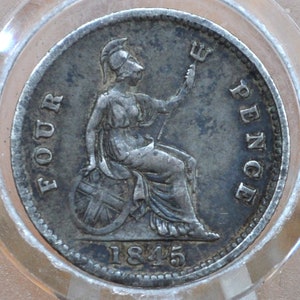 1845 Fourpence Great Britain 4 Pence Silver - F/VF (Fine-Very Fine) Condition - UK 4 Pence Silver 1896 - Queen Victoria / Victorian Era