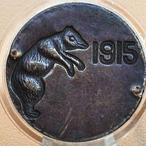 1915 Panama Pacific Exposition Token - “naughty bear” - 1915 San Francisco Worlds Fair Spinner Token - Exonumia - 1915 Bear Token