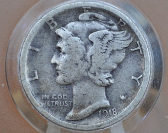 1918-S Mercury Dime - Choose by Grade - San Francisco Mint - Good Detail - 1918 S Mercury Head Dime - 1918 Winged Liberty Head Dime