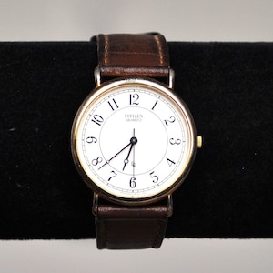 Vintage Citizen Quartz leren goudkleurig horloge – Citizen Quartz horloge 2830-261348TA – Japans analoog horloge – werkend!