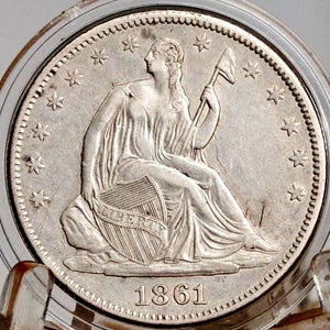 1861 Seated Liberty Half Dollar - AU (About Unc.), 1861 Liberty Seated Silver Half Dollar 1861 Mint Half