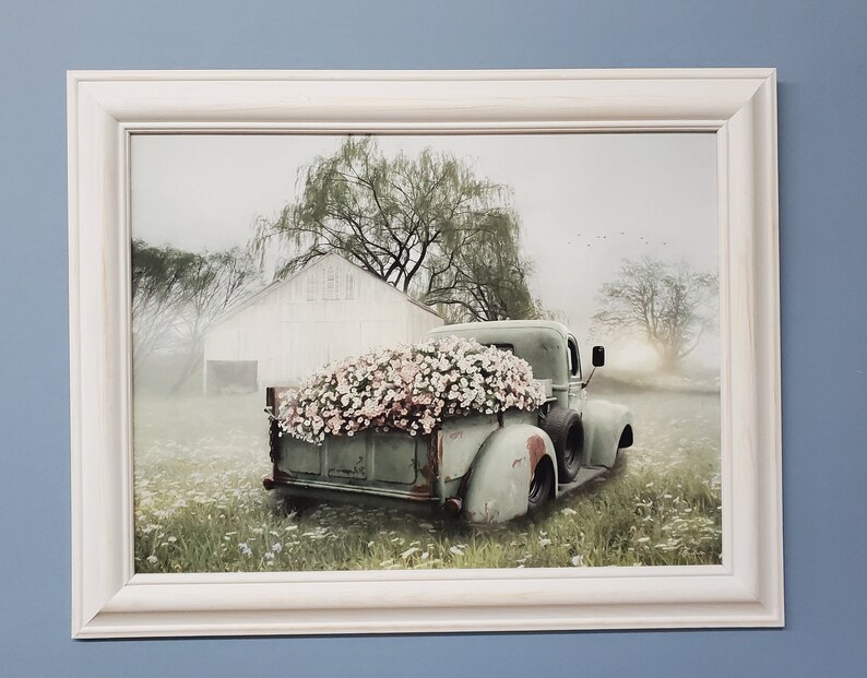 Lori Deiter sage green pick up truck tree gray barn field Etsy