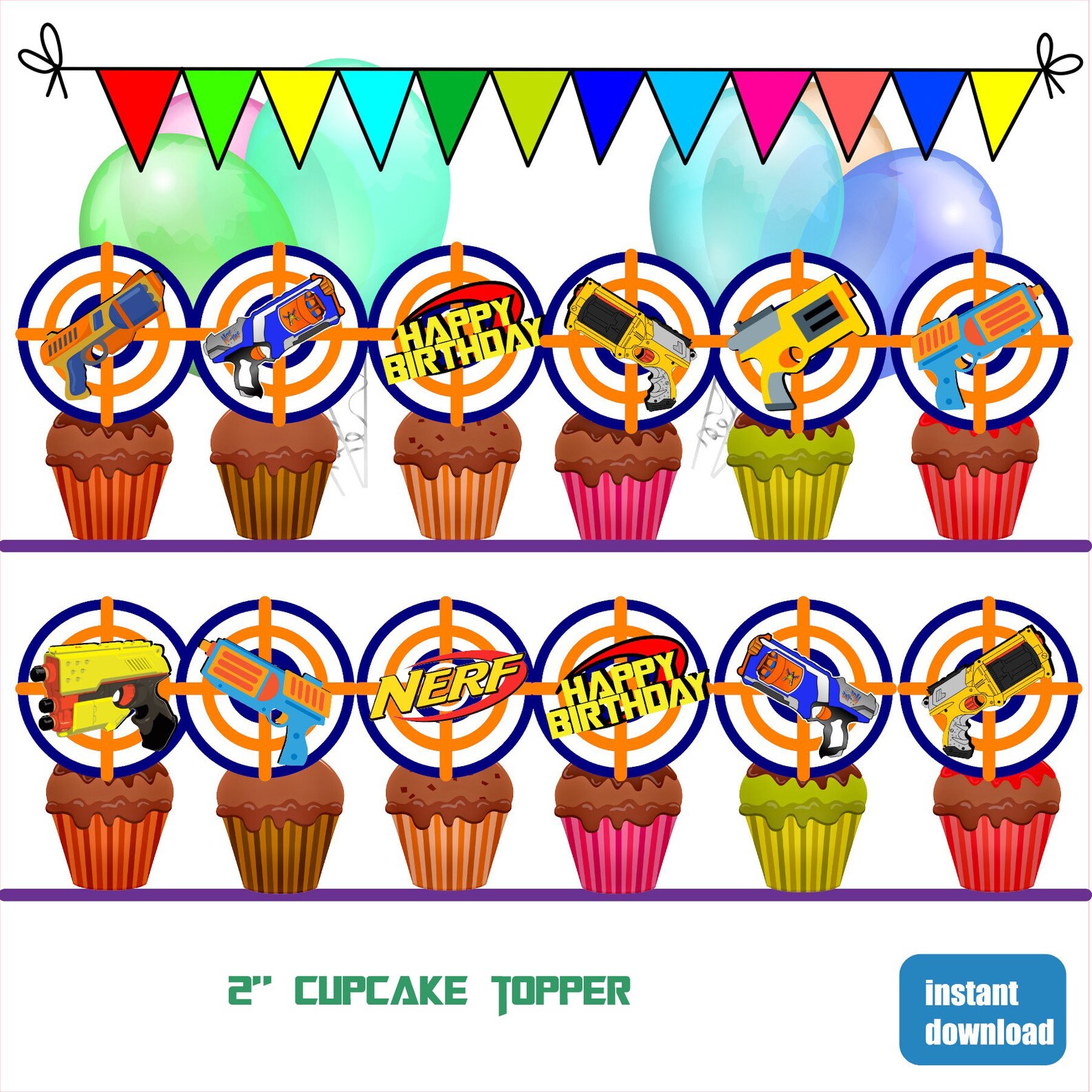 Nerf Cupcake Topper Nerf Birthday Party Dart gun birthday Etsy