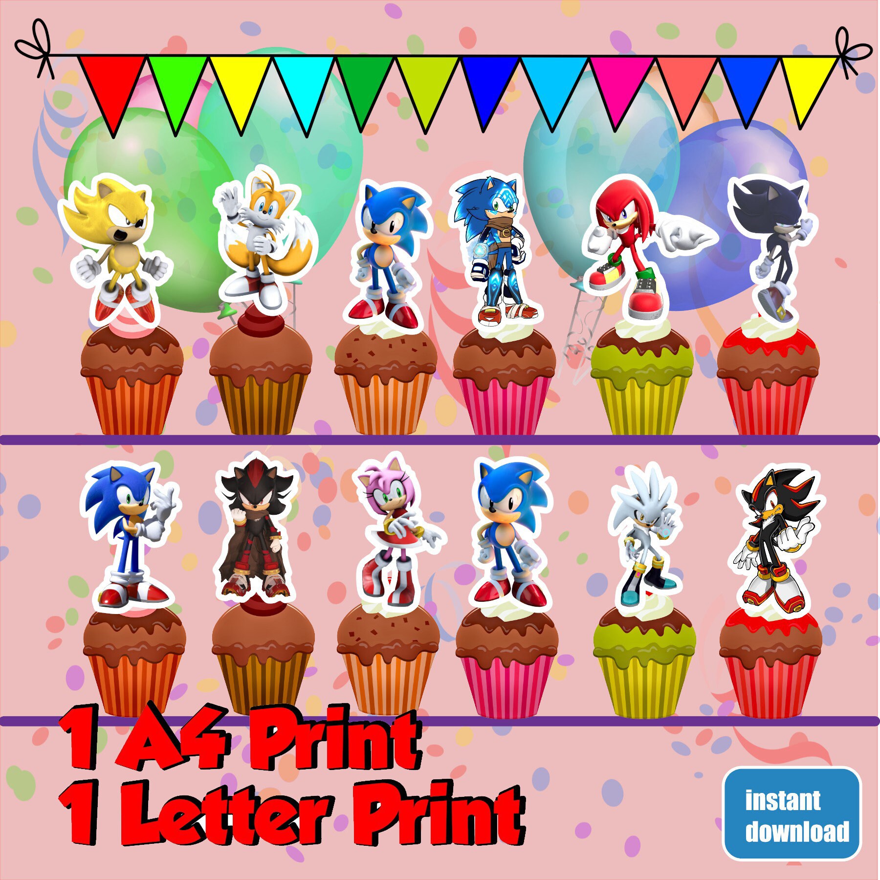 Sonic Cupcake Topper Sonic Topper Sonic Birthday Sonic | Etsy