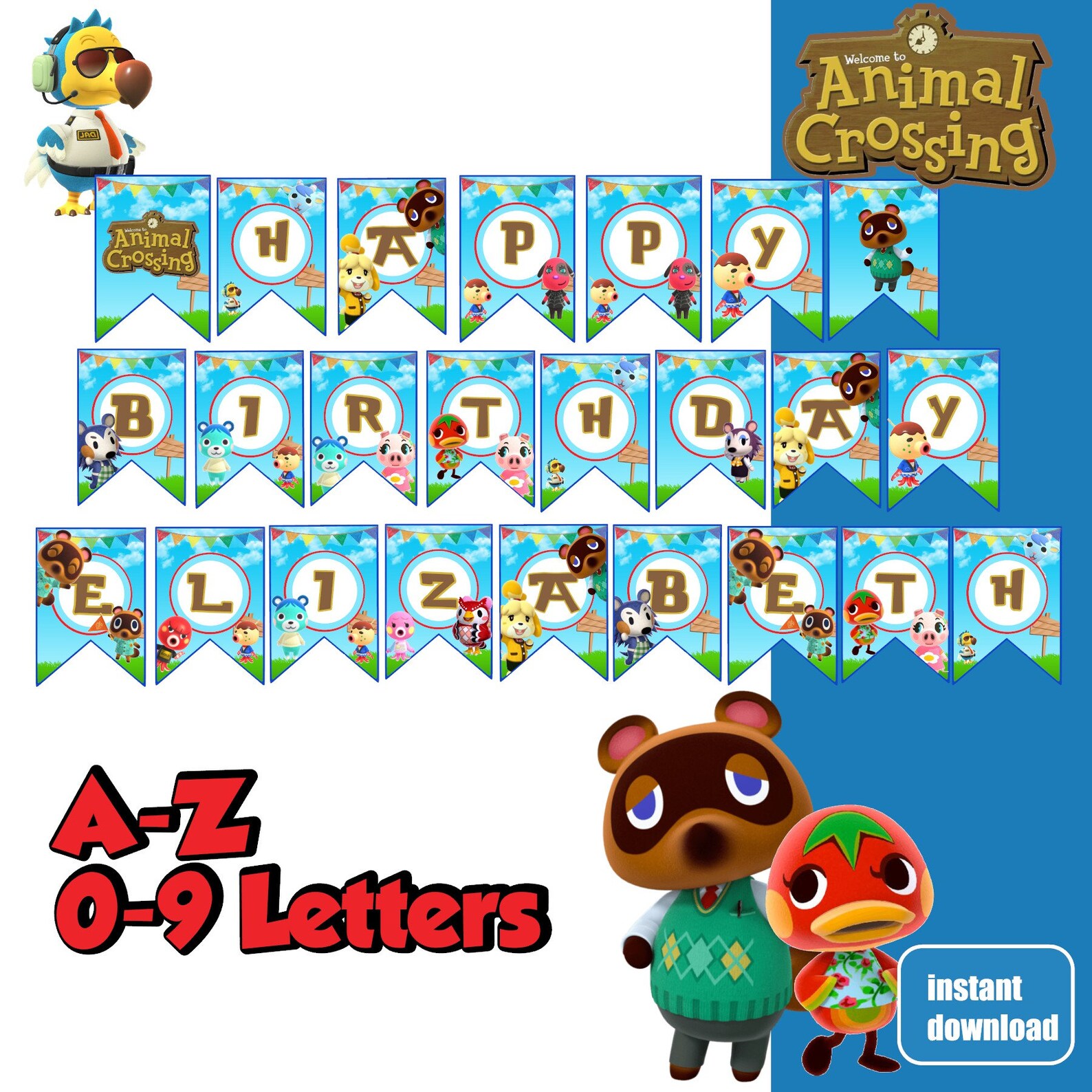 Animal Crossing Birthday Banner Animal Crossing Banner Etsy