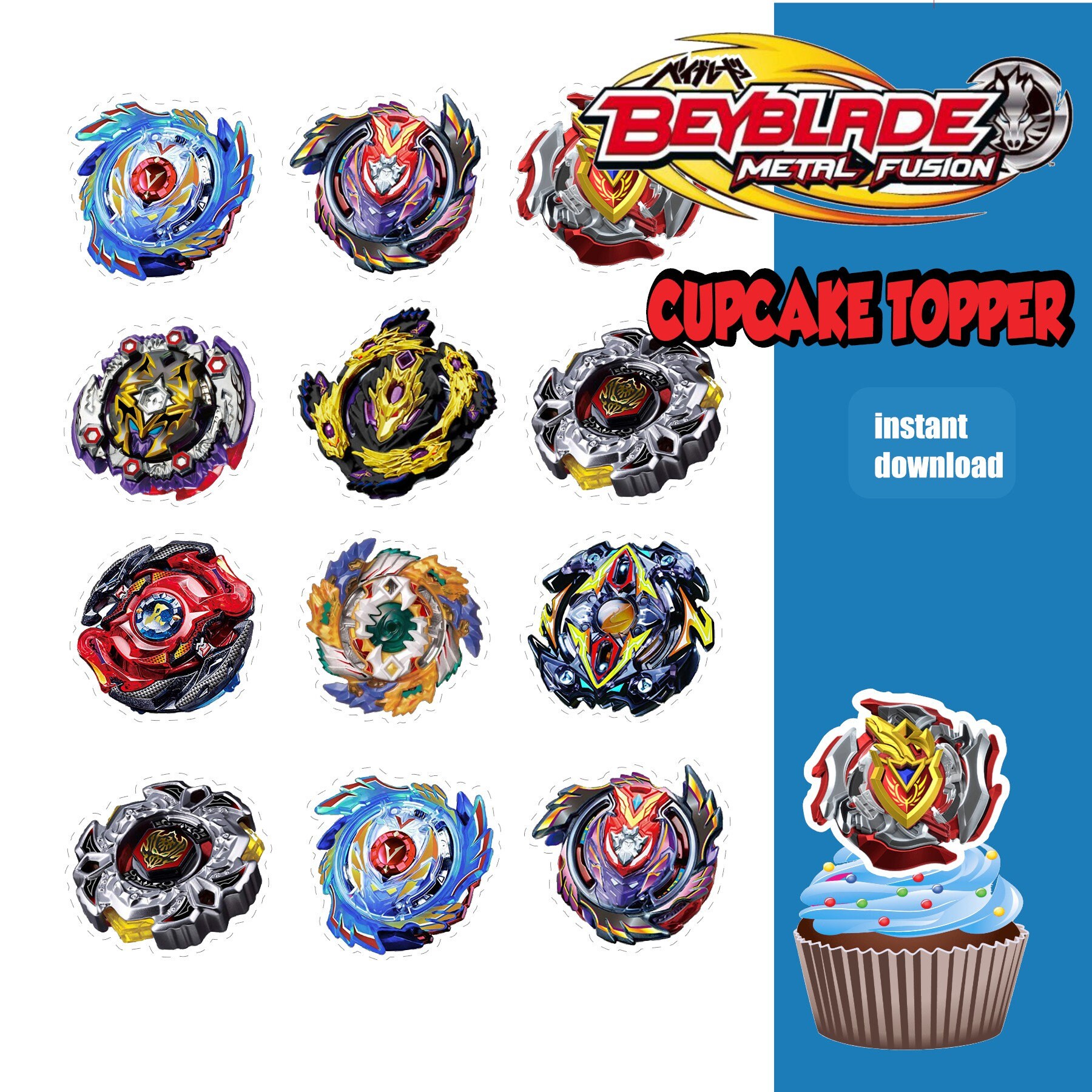 Beyblade Cupcake Topper Beyblade Printable Digital Beyblade | Etsy