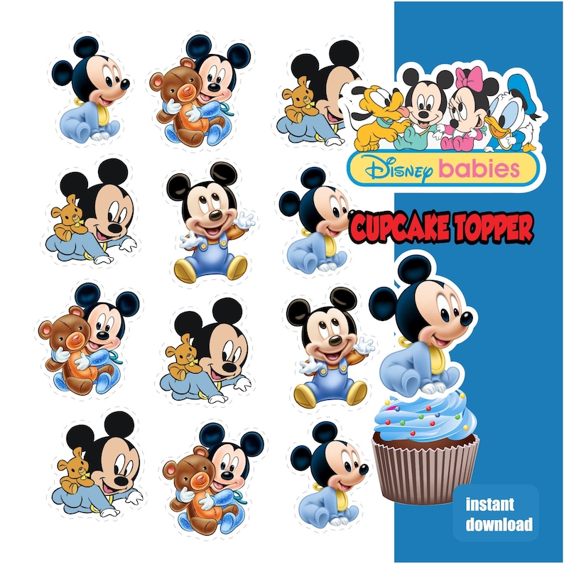 Baby Mickey Cupcake Topper Baby Mickey Printable Digital Etsy