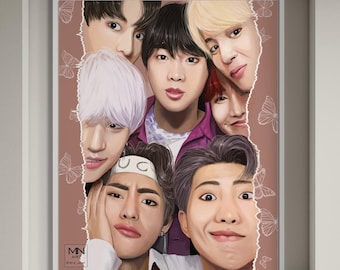 BTS OT7 Art print, Bts original art, Bts gift, Bts army gift, Bts ot7 drawing, bts Art print, Bts members art, Bts fanart
