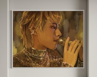 Tae Hyung fan art print, v fan art print, love me again v print, digital art print, army gift
