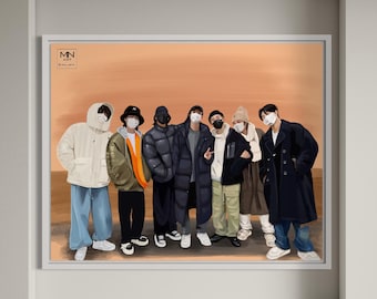 BTS ot7 fanart drawing, Bts drawing, Bts army gift, Bts prints