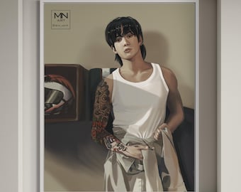 Jungkook fanart print, biker JK fanart print, JK art print, army gift, digital art print