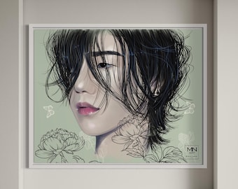 BTS Suga with long hair, Bts Suga fanart, Bts Suga digital art, Bts army gift