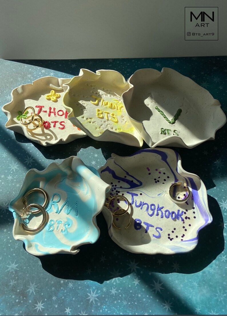 BTS JIN trinket dish handmade polymer clay jewelry dish bts army gift seok Jin BTS trinket tray ring bowl unique ring holder