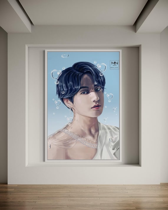 BTS Jungkook fanart print | BTS JK digital fan art print | Kpop Jungkook in white greek god theme | bts gift,