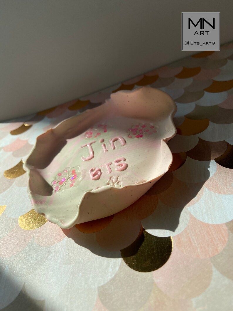 BTS JIN trinket dish handmade polymer clay jewelry dish bts army gift seok Jin BTS trinket tray ring bowl unique ring holder
