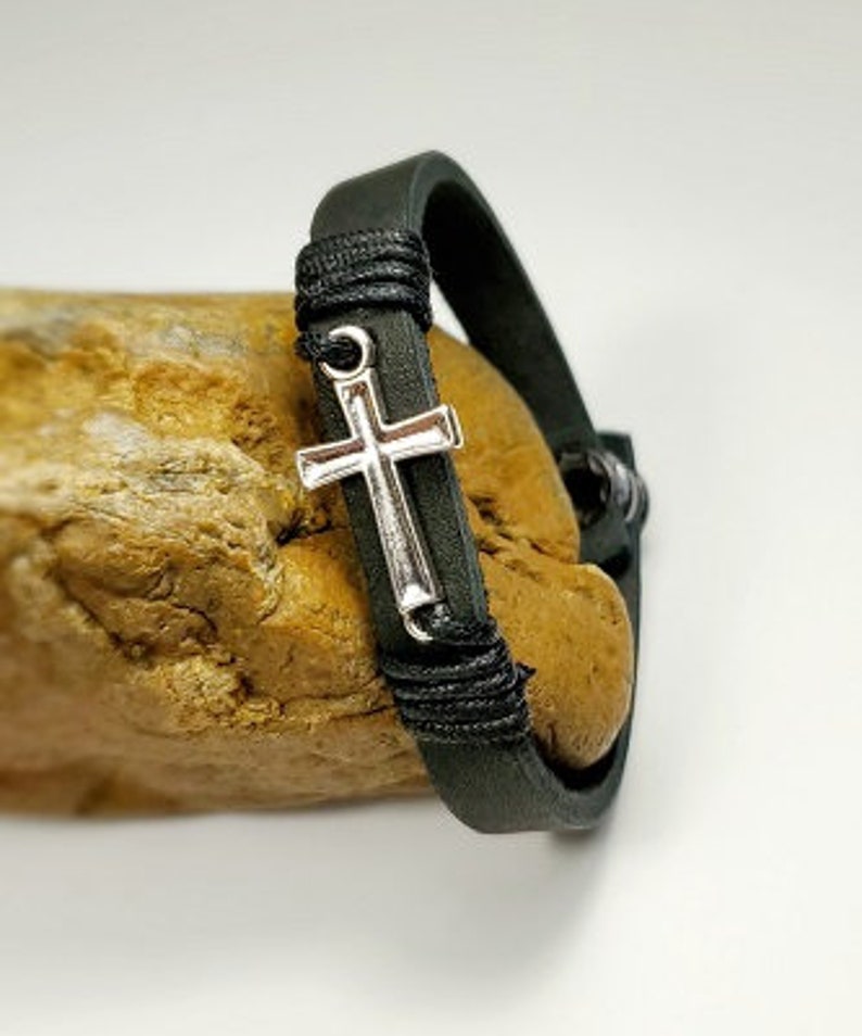 20 cm Handcrafted Handmade Christian Cross Leather Bracelet | Etsy