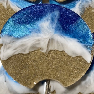 Car Coasters - Blue Ocean Resin Coasters with Sand, Beach Waves, Vehicle Coasters, Resin Coasters, Coaster Set, Cup Holder Coasters