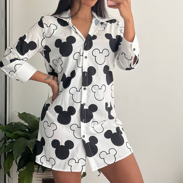 Mickey Mouse women 3/4 sleeve Blouse •Disney shirt •Disney Cover Up•Disney Beach Wear•Disney Swimwear