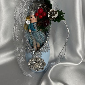 Nutcracker Christmas Crystalized Decorated Pointe Shoe Blue With Nutcracker Princess Doll