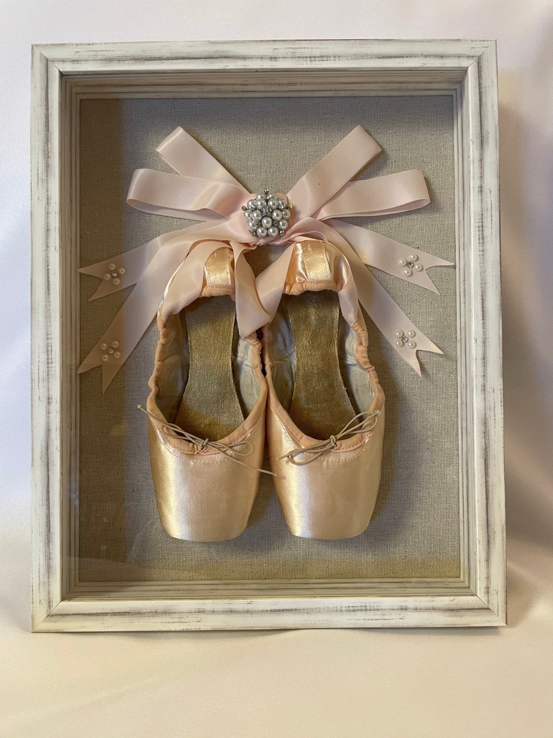 Pink Pointe Shoes in a Shadow Box With Decorated Ribbons Etsy