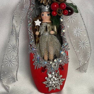 Holidays Nutcracker Christmas Crystalized Decorated Pointe Shoe Red With Nutcracker Princess Doll