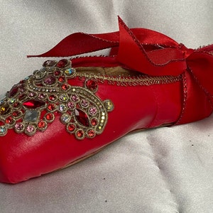 Red and Gold Crystalized Decorated Pointe Shoe