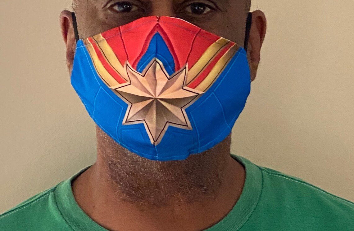 3D Captain Marvel Face Mask w/ Pocket Adjustable Elastic | Etsy