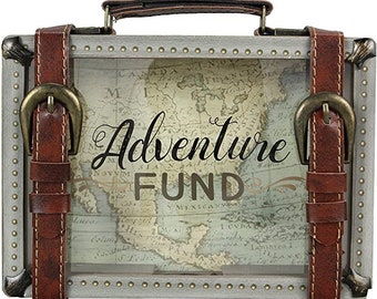Wooden Travel Savings Adventure Fund Suitcase Bank, Adventure Fund Wooden Bank