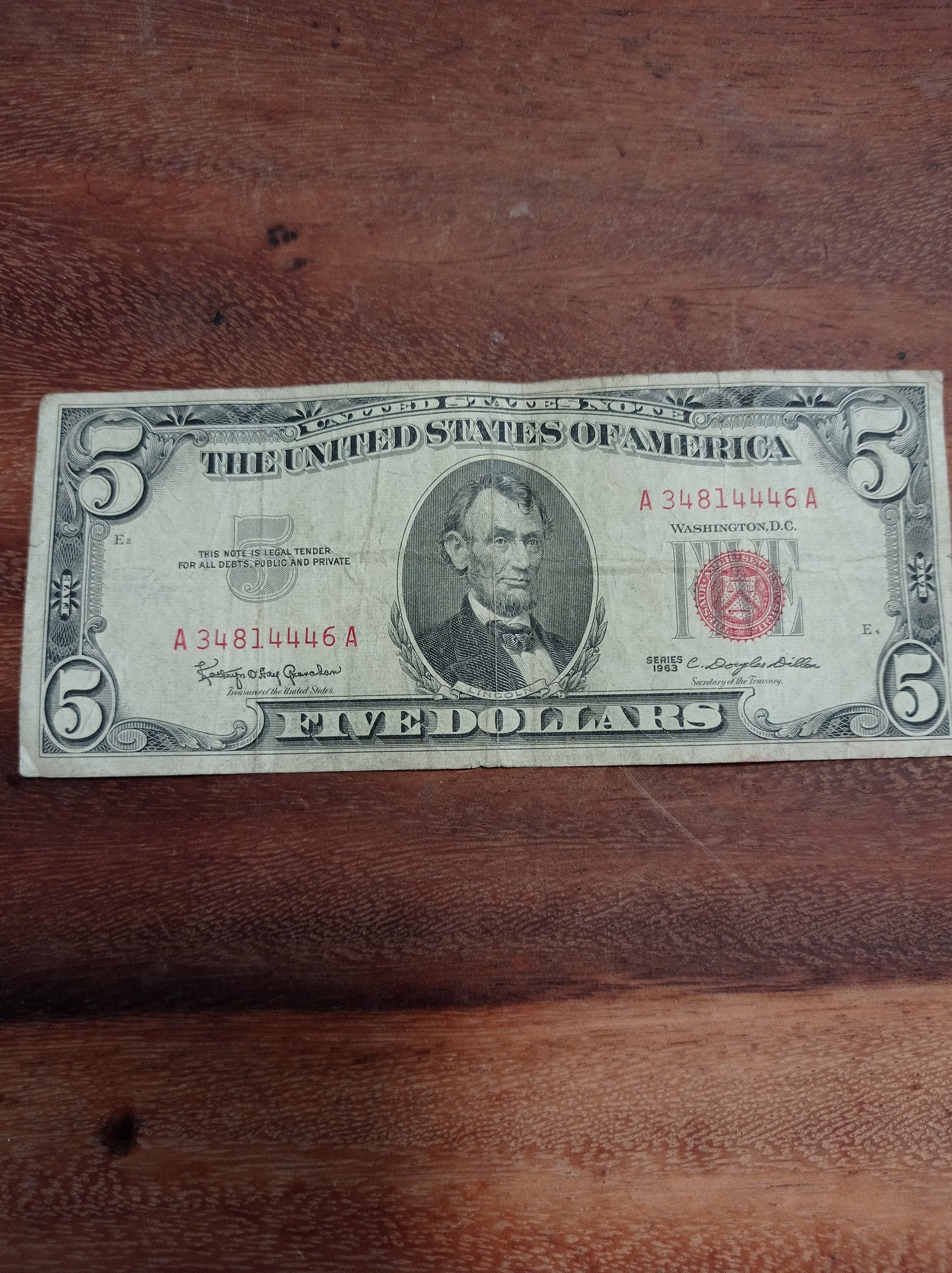 Five Dollar Bill 1963 Red Ink Value - blxy067