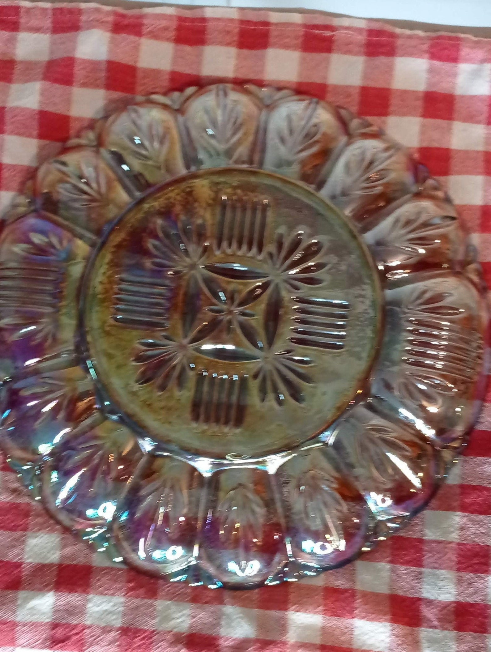 Carnival Glass Deviled Egg Plate 13 holders 10 1/2 inches Etsy