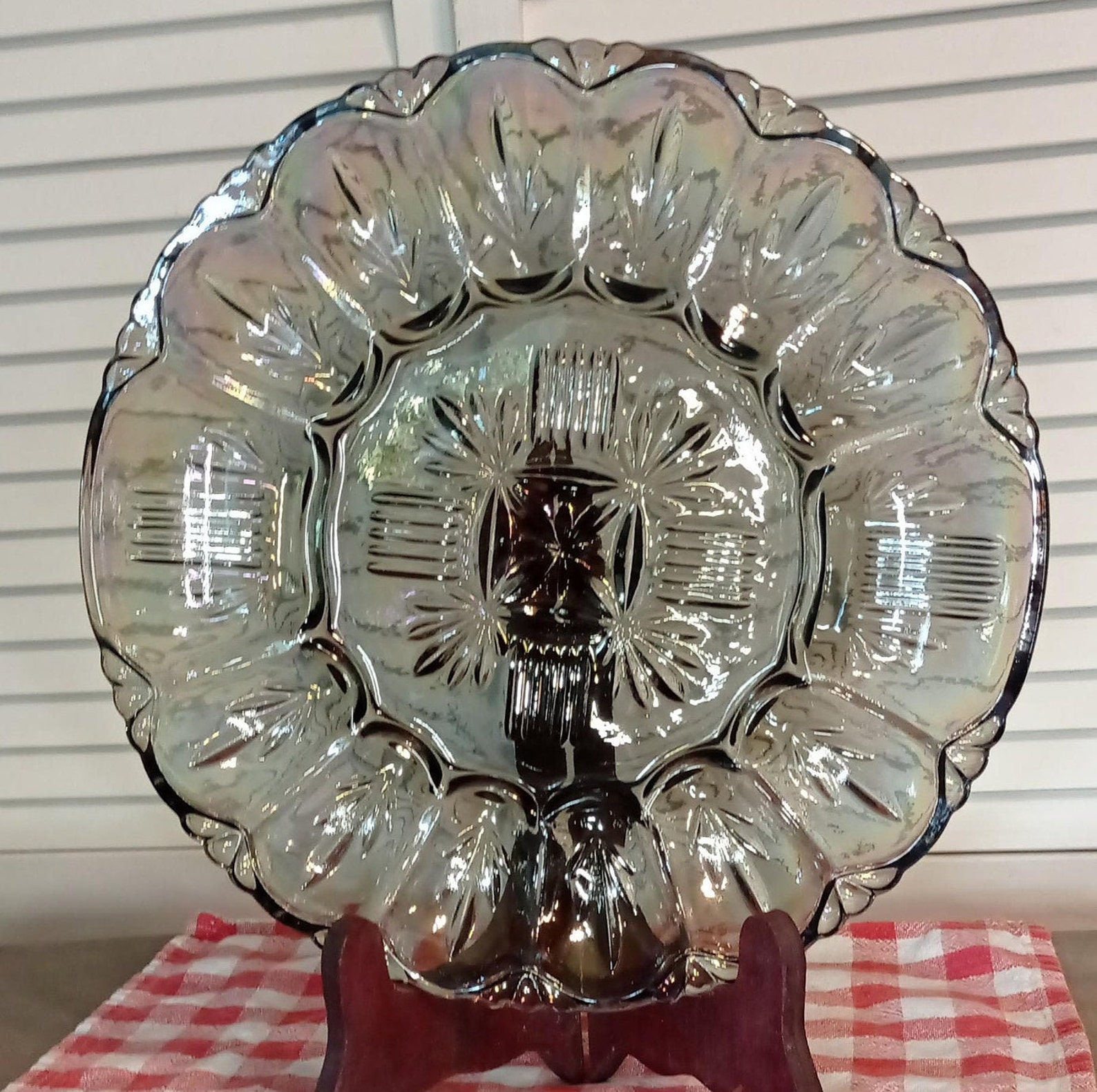 Carnival Glass Deviled Egg Plate 13 holders 10 1/2 inches Etsy